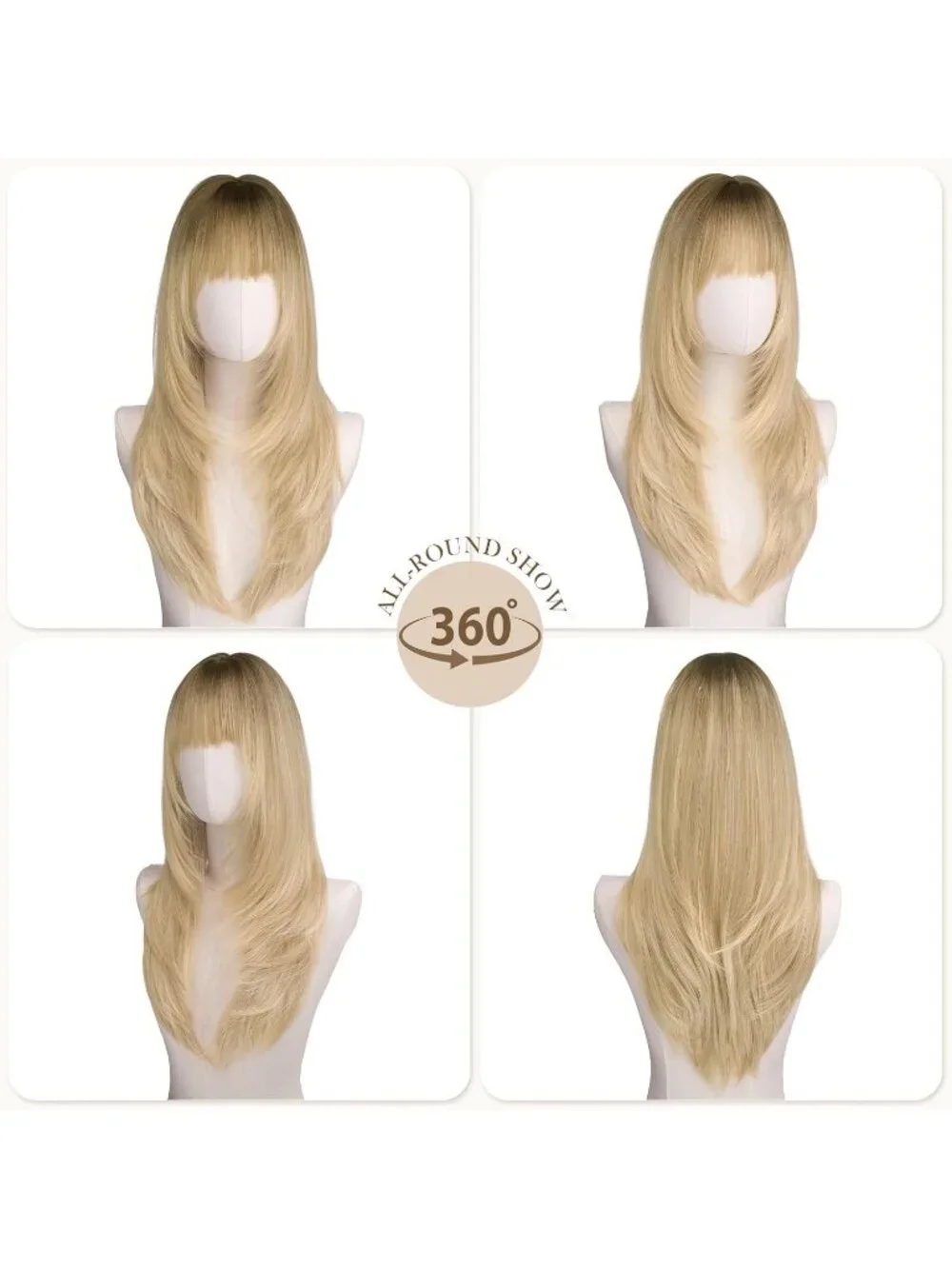 Women's Omber Blonde 24 Inch Natural Synthetic Long Straight Sleek Layered Wigs
